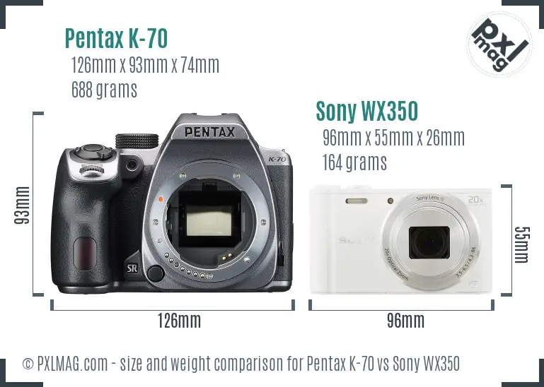 Pentax K-70 vs Sony WX350 size comparison Pentax K-70 vs Sony WX350 size comparison