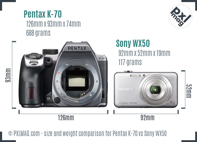 Pentax K-70 vs Sony WX50 size comparison Pentax K-70 vs Sony WX50 size comparison