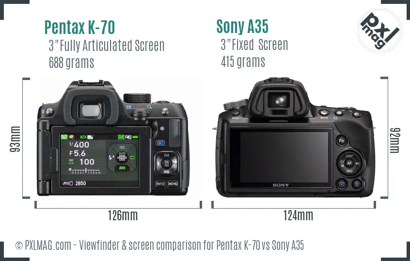 Pentax K-70 vs Sony A35 Screen and Viewfinder comparison