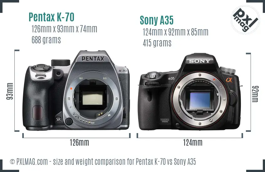 Pentax K-70 vs Sony A35 size comparison