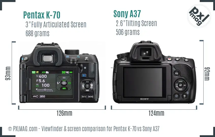 Pentax K-70 vs Sony A37 Screen and Viewfinder comparison