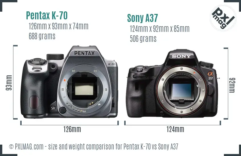 Pentax K-70 vs Sony A37 size comparison