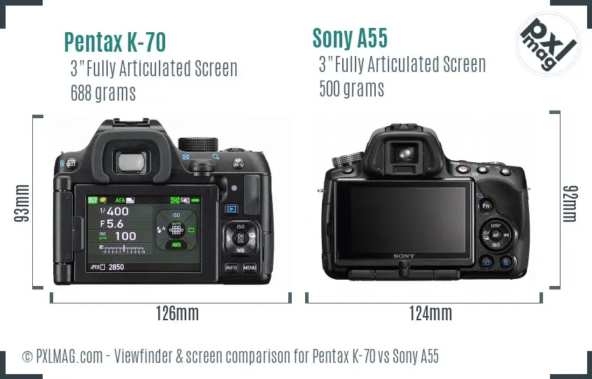 Pentax K-70 vs Sony A55 Screen and Viewfinder comparison