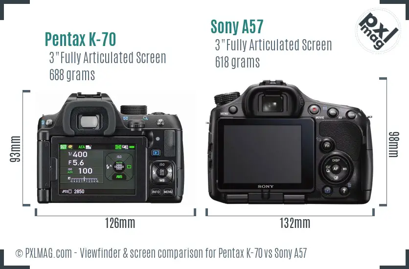 Pentax K-70 vs Sony A57 Screen and Viewfinder comparison