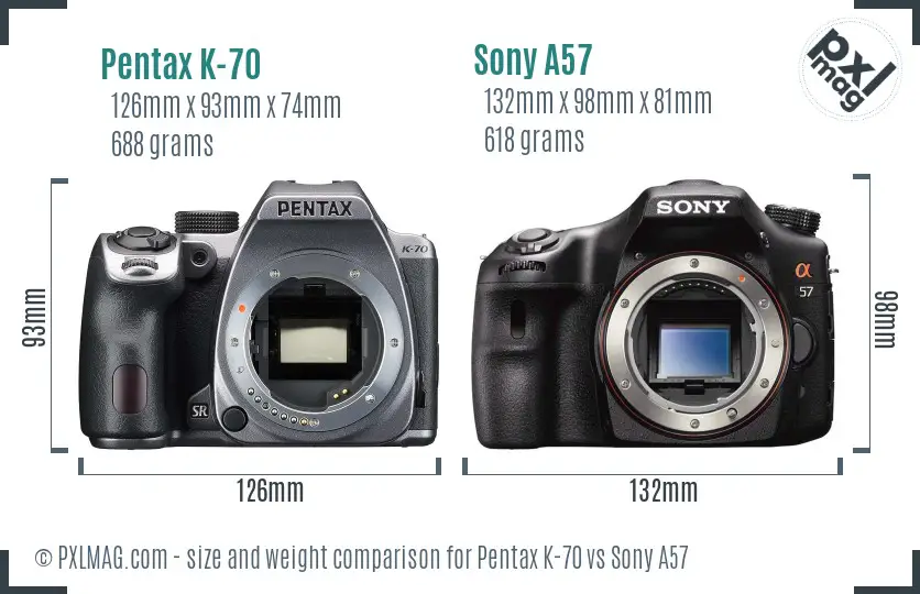 Pentax K-70 vs Sony A57 size comparison