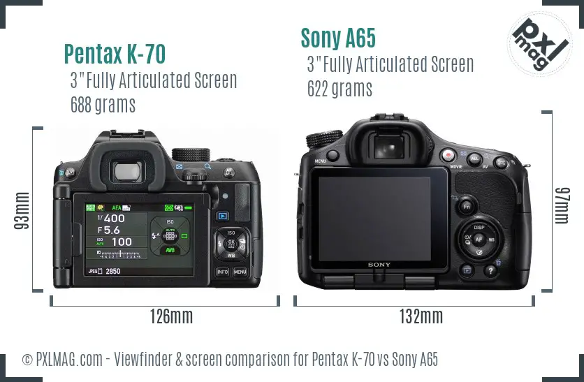 Pentax K-70 vs Sony A65 Screen and Viewfinder comparison