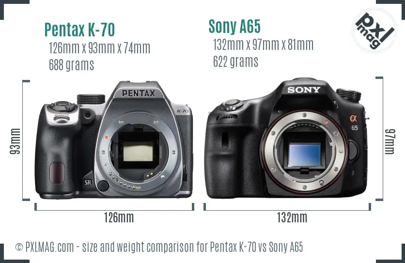 Pentax K-70 vs Sony A65 size comparison