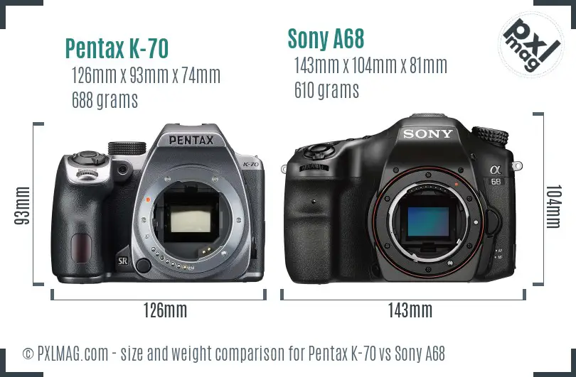 Pentax K-70 vs Sony A68 size comparison
