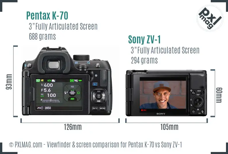 Pentax K-70 vs Sony ZV-1 Screen and Viewfinder comparison