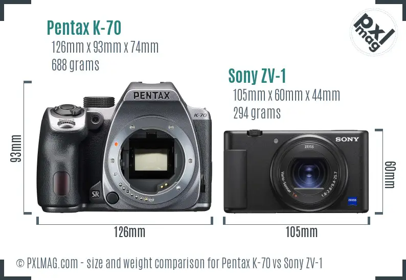 Pentax K-70 vs Sony ZV-1 size comparison