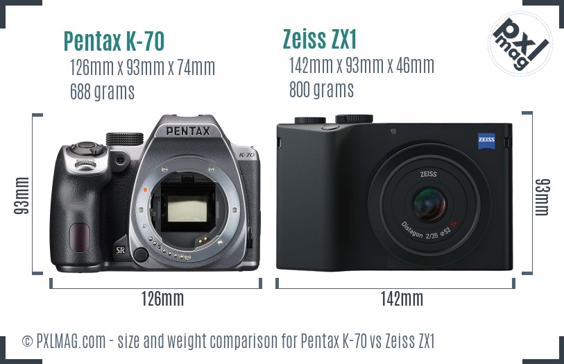 Pentax K-70 vs Zeiss ZX1 size comparison