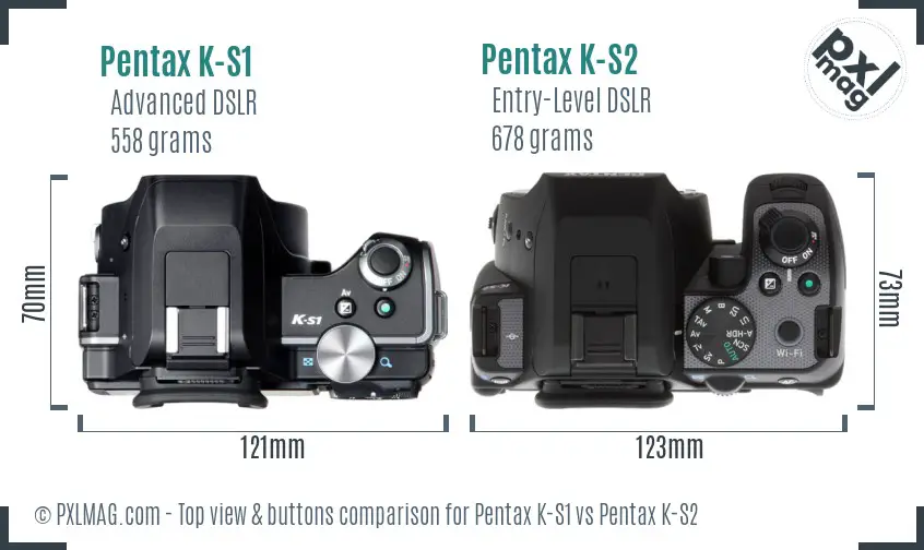Pentax K-S1 vs Pentax K-S2 top view buttons comparison