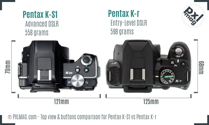 Pentax K-S1 vs Pentax K-r top view buttons comparison