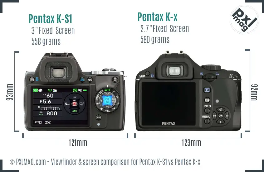 Pentax K-S1 vs Pentax K-x Screen and Viewfinder comparison