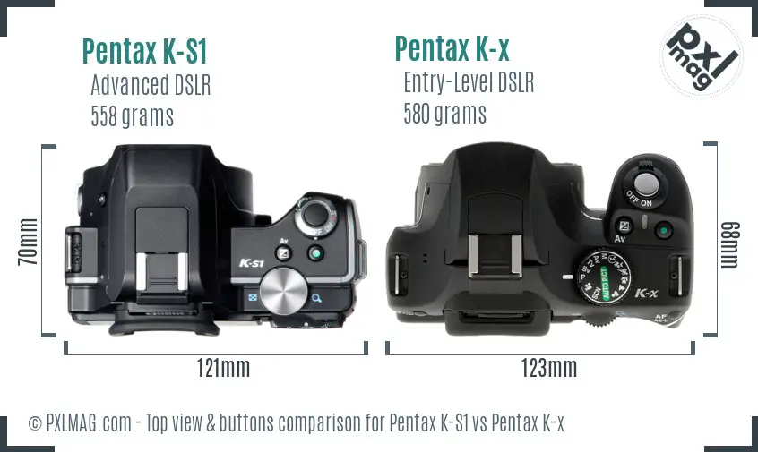 Pentax K-S1 vs Pentax K-x top view buttons comparison