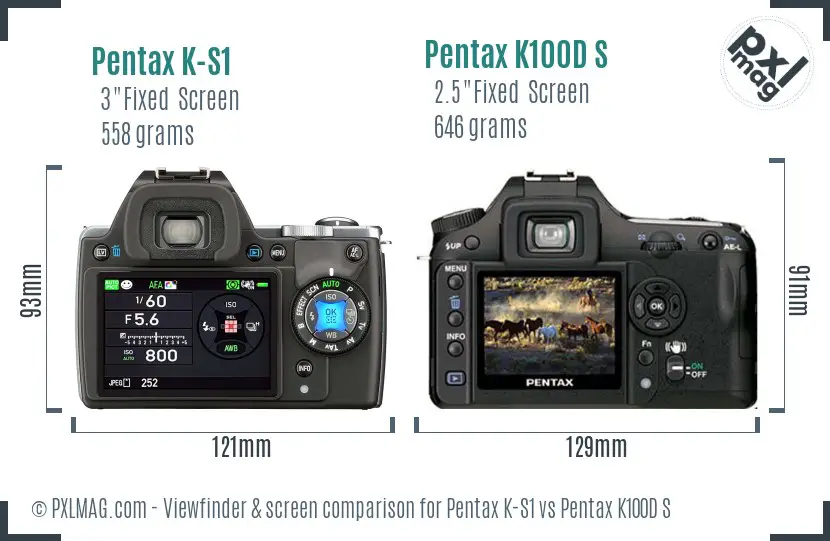 Pentax K-S1 vs Pentax K100D S Screen and Viewfinder comparison