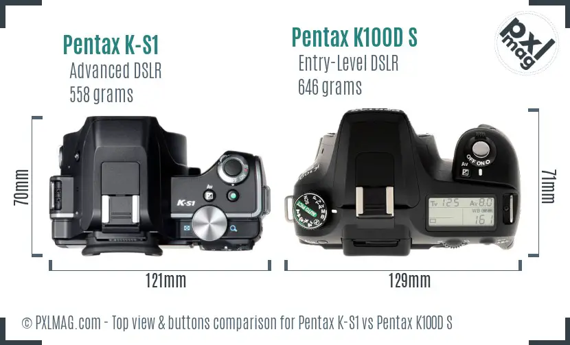 Pentax K-S1 vs Pentax K100D S top view buttons comparison