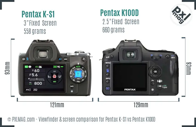 Pentax K-S1 vs Pentax K100D Screen and Viewfinder comparison