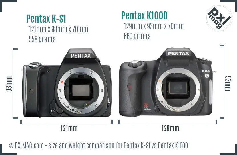 Pentax K-S1 vs Pentax K100D size comparison
