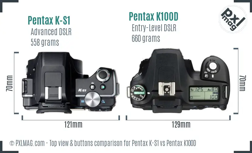 Pentax K-S1 vs Pentax K100D top view buttons comparison