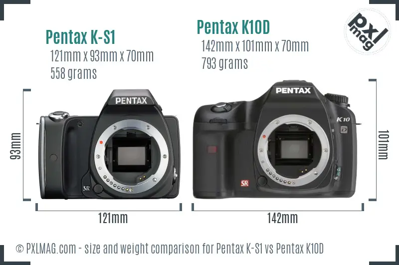 Pentax K-S1 vs Pentax K10D size comparison