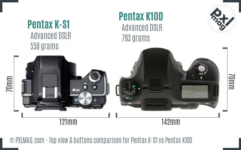 Pentax K-S1 vs Pentax K10D top view buttons comparison