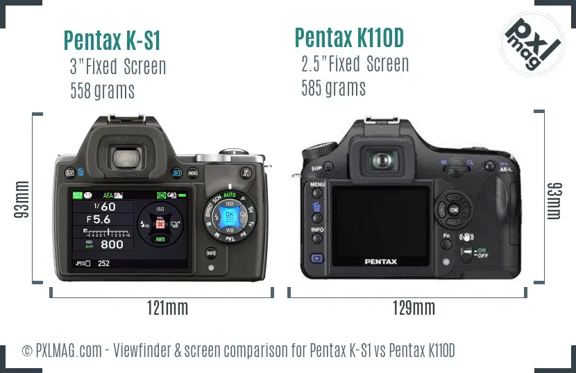 Pentax K-S1 vs Pentax K110D Screen and Viewfinder comparison