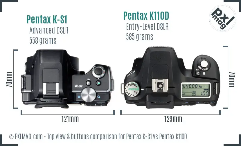 Pentax K-S1 vs Pentax K110D top view buttons comparison