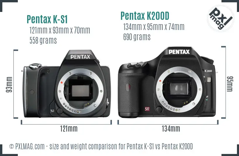 Pentax K-S1 vs Pentax K200D size comparison