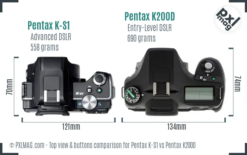 Pentax K-S1 vs Pentax K200D top view buttons comparison