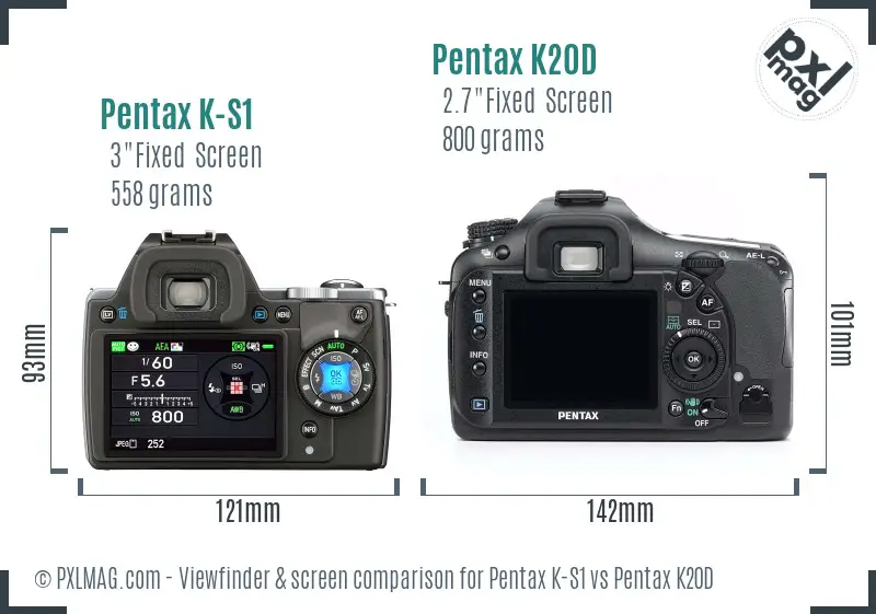 Pentax K-S1 vs Pentax K20D Screen and Viewfinder comparison