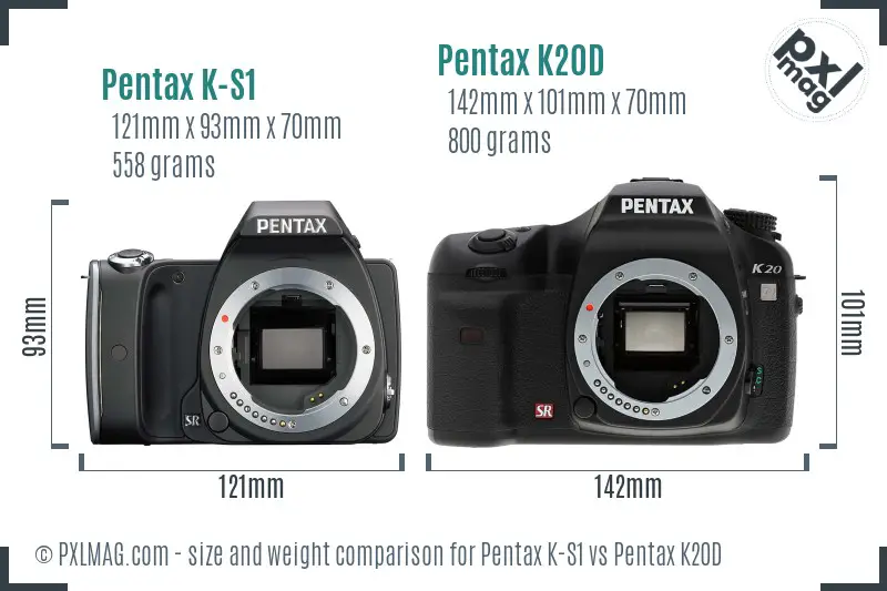 Pentax K-S1 vs Pentax K20D size comparison