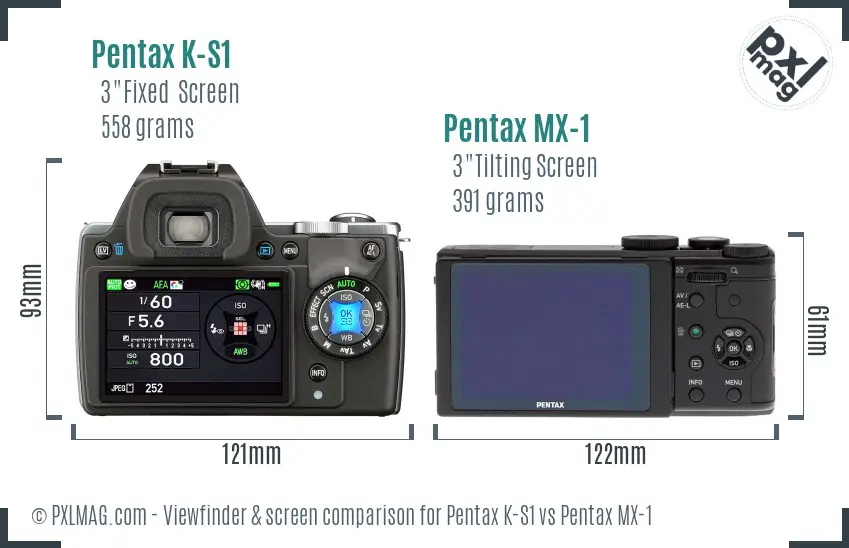Pentax K-S1 vs Pentax MX-1 Screen and Viewfinder comparison