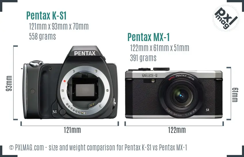 Pentax K-S1 vs Pentax MX-1 size comparison