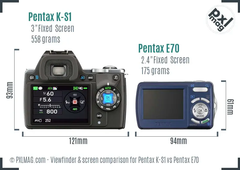 Pentax K-S1 vs Pentax E70 Screen and Viewfinder comparison