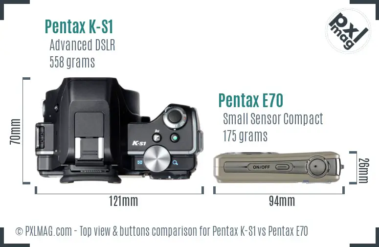 Pentax K-S1 vs Pentax E70 top view buttons comparison