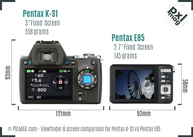 Pentax K-S1 vs Pentax E85 Screen and Viewfinder comparison