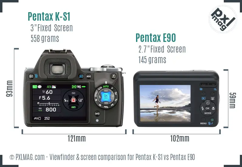 Pentax K-S1 vs Pentax E90 Screen and Viewfinder comparison