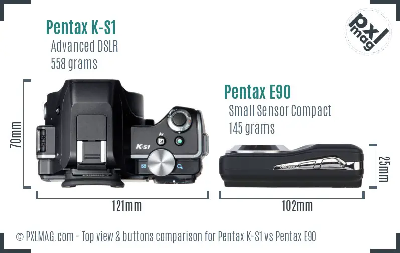 Pentax K-S1 vs Pentax E90 top view buttons comparison