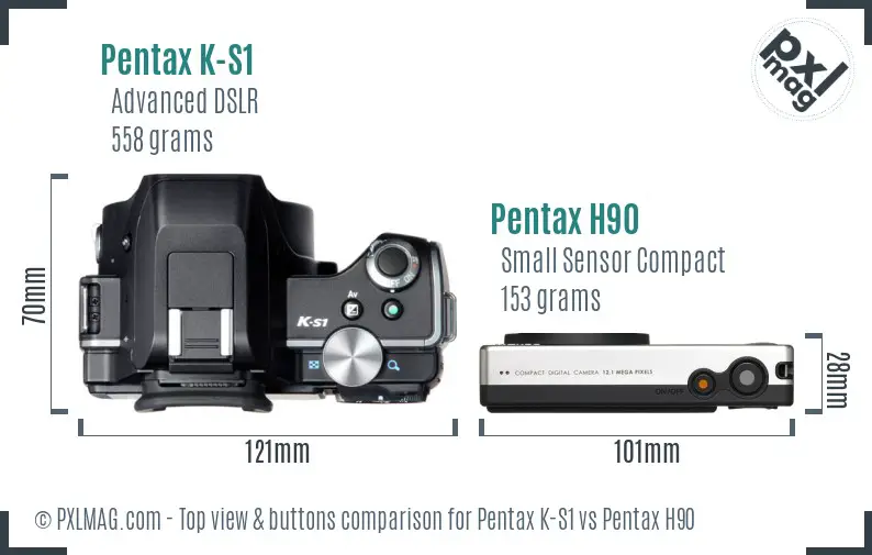 Pentax K-S1 vs Pentax H90 top view buttons comparison