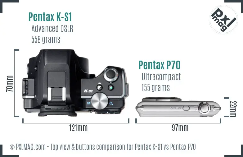 Pentax K-S1 vs Pentax P70 top view buttons comparison
