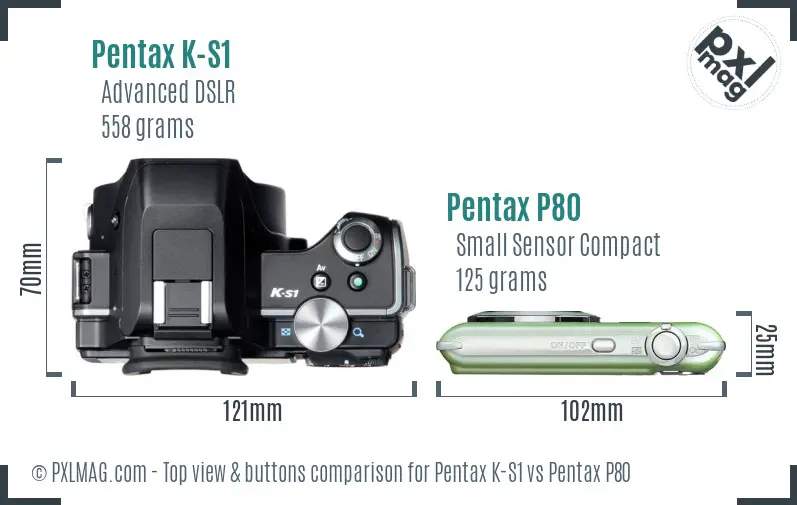Pentax K-S1 vs Pentax P80 top view buttons comparison