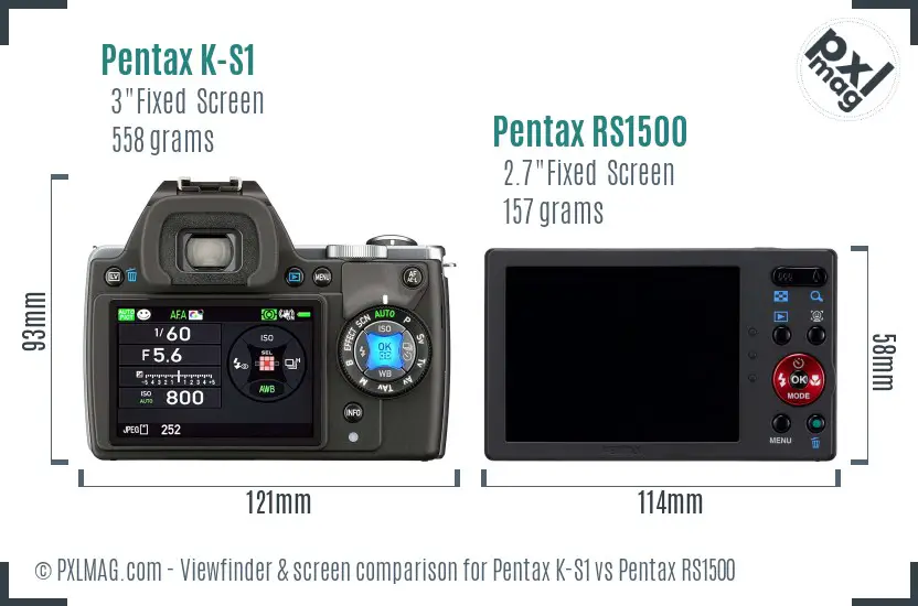 Pentax K-S1 vs Pentax RS1500 Screen and Viewfinder comparison