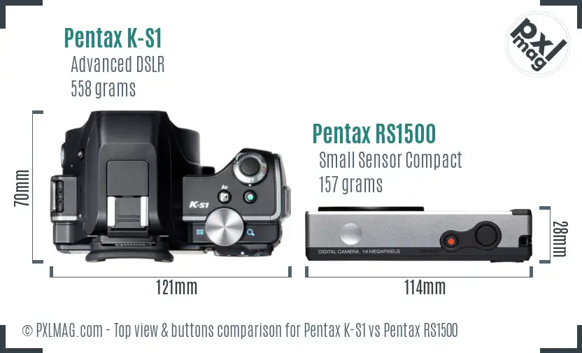 Pentax K-S1 vs Pentax RS1500 top view buttons comparison