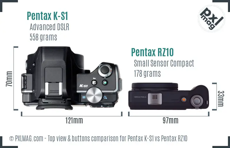 Pentax K-S1 vs Pentax RZ10 top view buttons comparison