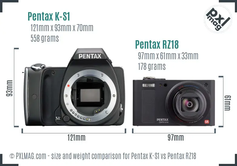 Pentax K-S1 vs Pentax RZ18 size comparison