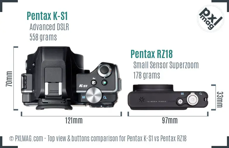 Pentax K-S1 vs Pentax RZ18 top view buttons comparison