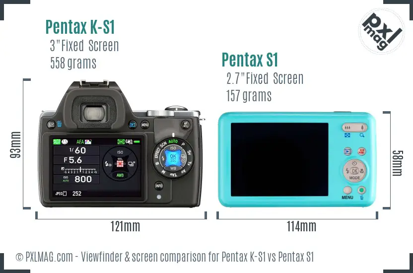 Pentax K-S1 vs Pentax S1 Screen and Viewfinder comparison