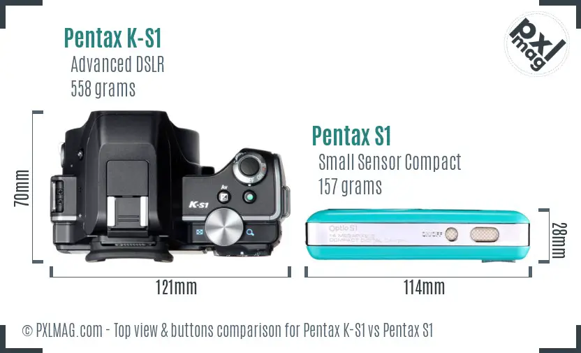 Pentax K-S1 vs Pentax S1 top view buttons comparison