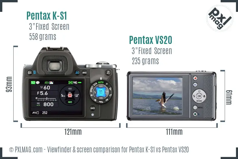 Pentax K-S1 vs Pentax VS20 Screen and Viewfinder comparison